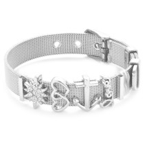 BRACE CODE Hot Sale Stainless Steel Mesh Keeper Bracelet with Love Heart Slide C - £9.63 GBP