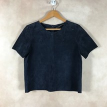 ZARA Dark Navy Natural Suede (Leather) Laser Cut Short Sleeve Top NEW Size M - $22.23