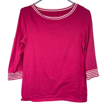 Talbots Tee Shirt Women Sp Boat Neck 3/4 Sleeve Cotton Stretch Pink White Stripe - £8.60 GBP