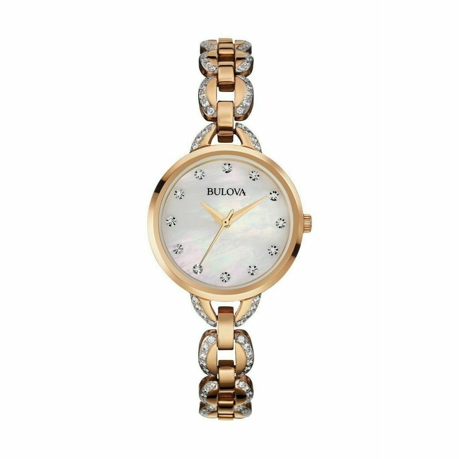 Bulova Women's 98L207 Quartz Crystal Accents Rose Gold Tone Bracelet 21mm Watch