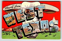 Greetings From West Texas Large Letter Linen Postcard Kropp Unused Bull Skull - £10.25 GBP