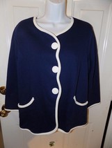 Bob Mackie Wearable Art Navy Blue 3/4 Sleeve Cardigan Sweater Size L Women&#39;s NEW - £30.16 GBP