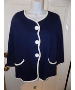 Bob Mackie Wearable Art Navy Blue 3/4 Sleeve Cardigan Sweater Size L Wom... - £29.24 GBP