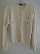 Ladies Sweater Size L Off White Angora Wool Cardigan Brass Buttons FOREN... - £33.98 GBP