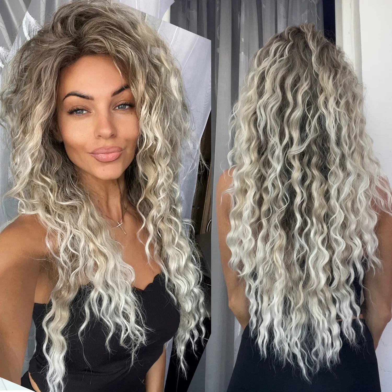 Ash Blonde Wig Synthetic Long Curly Hair Wigs for Women Fluffy Hairstyle Wa - £27.00 GBP