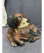 Rare Vintage 14” Sandcast  Handpainted Dog Statue Hound Brown Glass? Eyes - £33.30 GBP