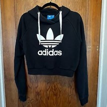 EUC ADIDAS Originals Trefoil Cropped Hoodie Sweatshirt Medium Black - £16.83 GBP