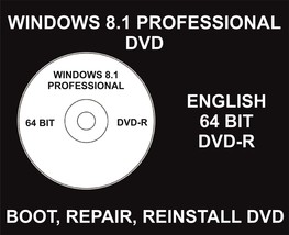 Windows 8.1 Professional, Repair, Reinstall, Restore DVD, 64 Bit, Bootable - £42.49 GBP