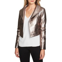 NWT Womens Size Small 1.STATE Silver Foil Crop Faux Leather Open Front J... - $39.19