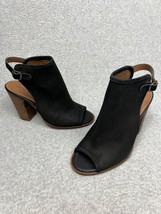 Lucky Brand Suede Pebble Leather Open Toe Stacked Heels Womens Size 6 Black - £26.30 GBP