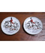 Pair Vintage Coimbra Portugal Equestrian Hunting Ceramic Saucer Plates C... - £23.53 GBP