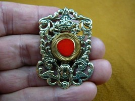 (Z18-32) red triangle gold trimmed textured Czech glass button angel pin brooch - £15.72 GBP