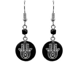 Hamsa Hand Mini Geometric Crushed Chip Stone Inlay Acrylic Silver Metal ... - $17.81