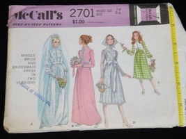 McCalls Sewing Pattern 2701 Size 12 Vtg 70s Cut Wedding Dress Bridesmaid Dress - £19.91 GBP