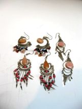 Costume Jewelry 3 pairs pink/multi stone silver tone dangling earrings NWOT - £7.70 GBP