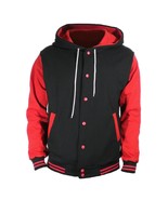 Black Varsity full  Wool Letterman Hoodie Red wool  Sleeves XS-4XL - £62.53 GBP