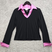 Joseph Ribkoff Shirt Womens 12 Black Pink Long Sleeve Pullover Stretch Y2K - $26.68