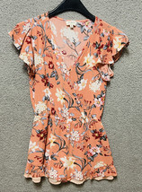 Umgee Boho Romper Size M VNeck Coral Floral With Lined Skirt and Elastic Waist - £12.10 GBP