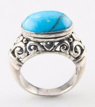 Vintage Sterling Silver Ring with Oval Light-Blue Turquoise Cabochon (Si... - $138.38