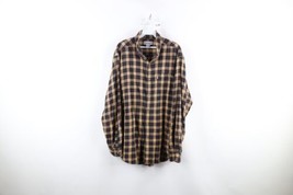 Vtg Carhartt Mens Large Thrashed Spell Out Collared Flannel Button Shirt Plaid - £30.97 GBP