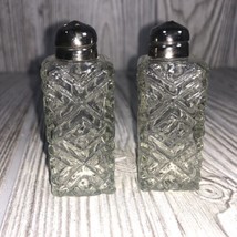 Vintage Cut Glass Silver Plated Personal Salt &amp; Pepper Shakers Set of 2 - £4.65 GBP