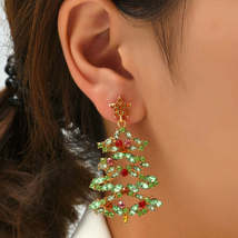 Light Green Crystal &amp; Cubic Zirconia Star Christmas Tree Drop Earrings - £3.20 GBP