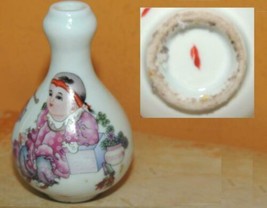 Chinese Porcelain 2.75&quot; Snuff Bottle perfume famille rose boy child mark... - $36.95 CAD