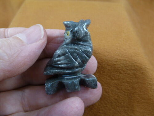 Y-BIR-OW-37) baby gray HORNED OWL carving SOAPSTONE Peru I love little owls - $8.59