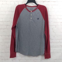 American Eagle Hertiage Thermal Shirt Mens Large Gray Red Long Sleeve Logo - £15.63 GBP