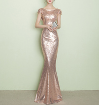 CHAMPAGNE GOLD Long Sequin Dress Custom Plus Size Bridesmaid Sequin Dress image 4