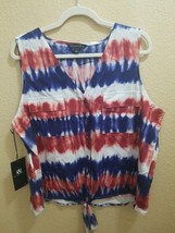 Rock &amp; Republic Top Womens Large Red White Blue Boho Tie Dye Blouse XL NWT - £15.09 GBP