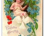 Cupid Doves Wreath Violets Hearts Valentine Greetings Embossed DB Postca... - $9.85