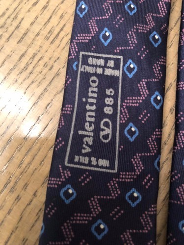 VALENTINO CRAVATTE Navy Blue Geometric Brown Print 100% Silk Skinny Tie Italy Item image 5