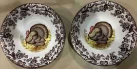 Spode Woodland Turkey Ascot Bowl 8&quot; 2pc Pasta, Cereal Brown New Made In Englan - £54.80 GBP