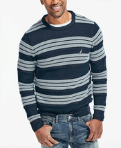 Nautica Men&#39;s Textured Striped Crewneck Sweater in Navy-Size Small - $39.99
