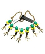 J CREW Green Statement Collar Necklace Rhinestone Beads Gold Tone Accent... - $15.79