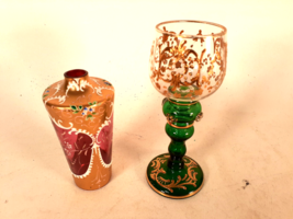 Antique Moser Glass, Estate Lot of 2 Pieces, Goblet and Vase - $63.23