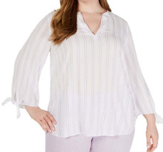 MICHAEL Michael Kors Womens Plus Striped V Neck Pullover Top, 0X, Pale Orchid - £64.88 GBP