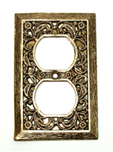 RARE VINTAGE SA LR26707 BRASS ORNATE FILIGREE WALL OUTLET COVER - £10.77 GBP