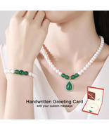 Pearl/Emerald Set | Necklace, Bracelet &amp; Earrings | Gift Box, Amulet &amp; Card - $69.99