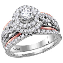 14kt Two-tone Gold Round Diamond Double Halo Bridal Wedding Engagement Ring Set - £1,688.98 GBP