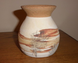 Pottery vase made by the Potters Hand, in tans and rust. - $15.00