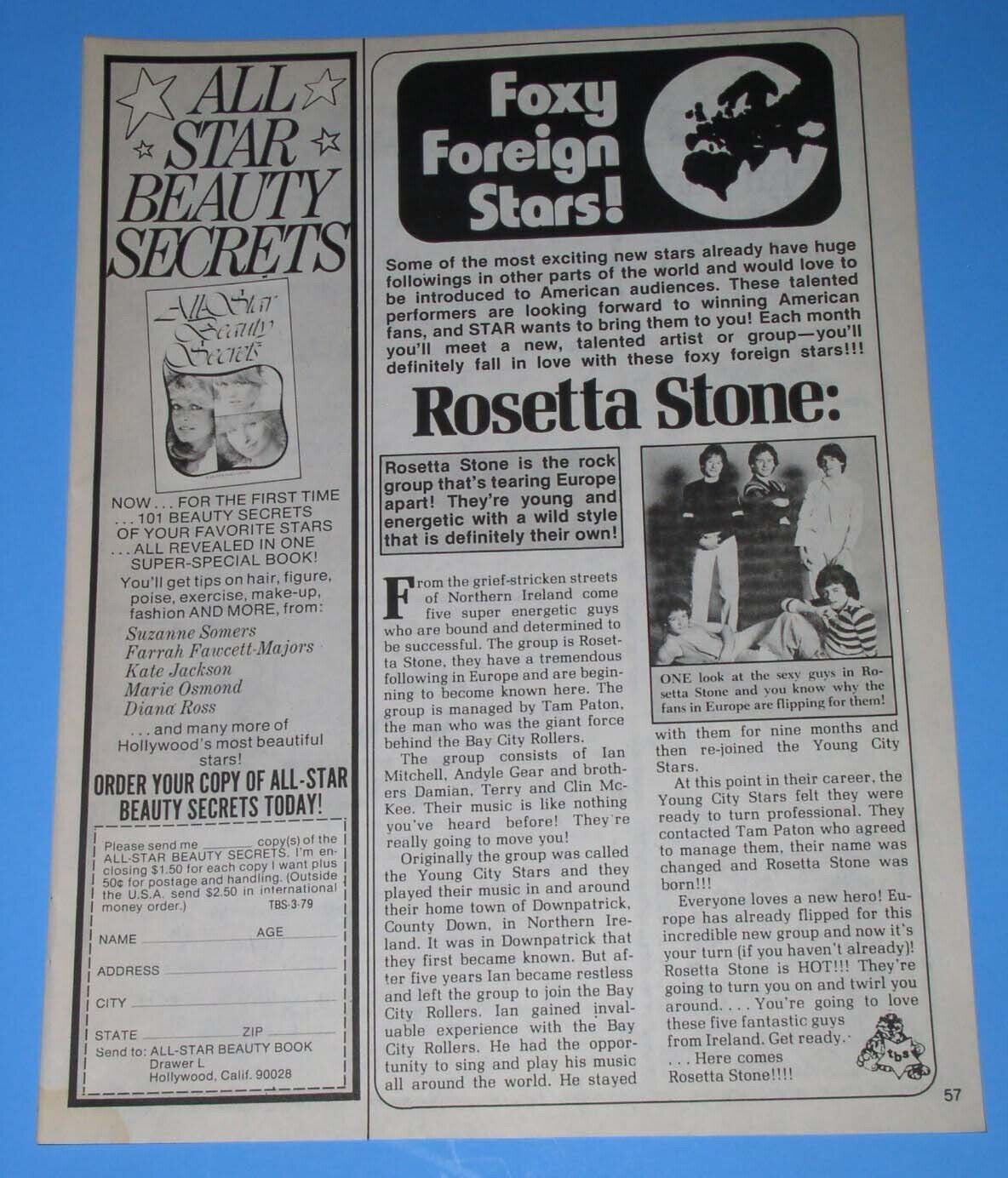 Rosetta Stone Tiger Beat Star Magazine Photo Clipping Vintage 1979 - $14.99