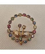 Vintage Austrian Crystal Brooch Pin Wreath Circlet Fruit Salad Pastel Fa... - $27.11 CAD