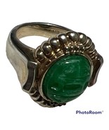 vintage Sterling silver Dyed Green Jade with Peridot S925 Silver Ring si... - $101.98 CAD