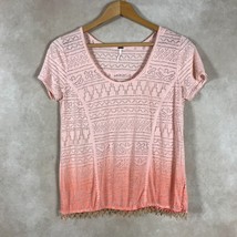 FREE PEOPLE Illusion Design Beaded Hem Ombre T-shirt SMALL - £9.72 GBP