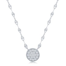 Sterling Silver Circle Pave CZ Mirror Chain Choker Necklace - $42.75