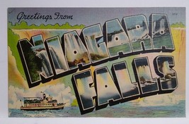 Greetings From Niagara Falls New York NY Large Letter Linen Postcard Shi... - $11.02