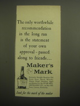 1959 Maker&#39;s Mark Bourbon Ad - The only worthwhile recommendation - £14.54 GBP