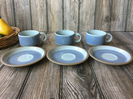 VTG 3 st Wedgwood Midwinter Of DENIM BLUE England Stoneware Coffee Cup &amp;... - $45.35